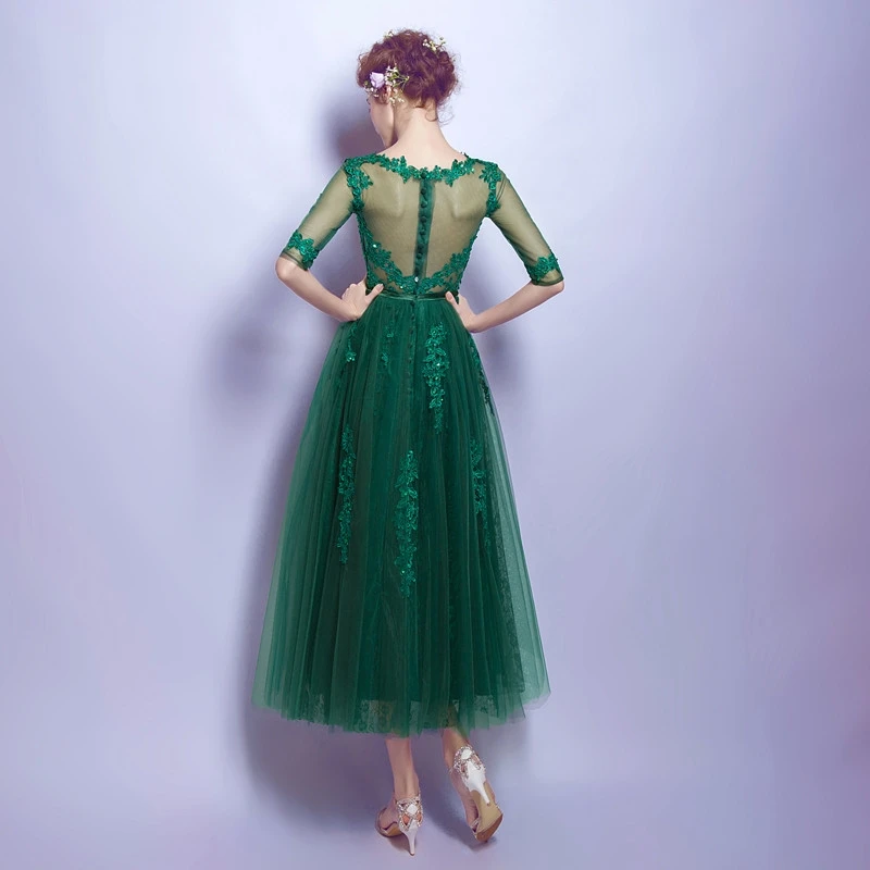 Vestidos de Noche largos de té verde para mujer, Media manga, apliques de cuentas de tul, vestidos de fiesta de graduación, abiye gece elbisi, gran oferta, 2024