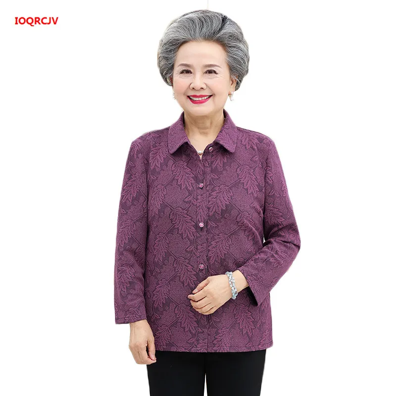 Tuổi Già Thu Áo Lót Nữ 60-70 Tuổi Mẹ Áo Dài Tay In hình Bà Nội Áo Len áo Khoác Cardigan Áo 1485