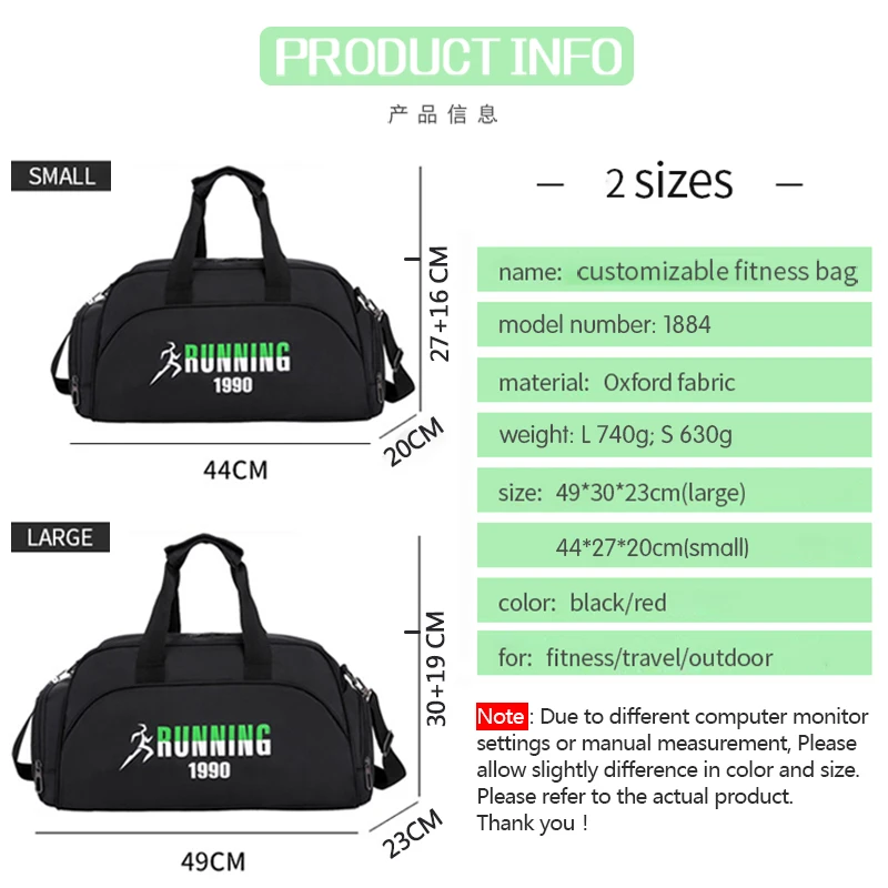 Logo Printed Mens Tote Bag for Sports Gym Yoga Fitness Bags Training Travel Handbag Duffel Bags Luggage with Shoes Pocket