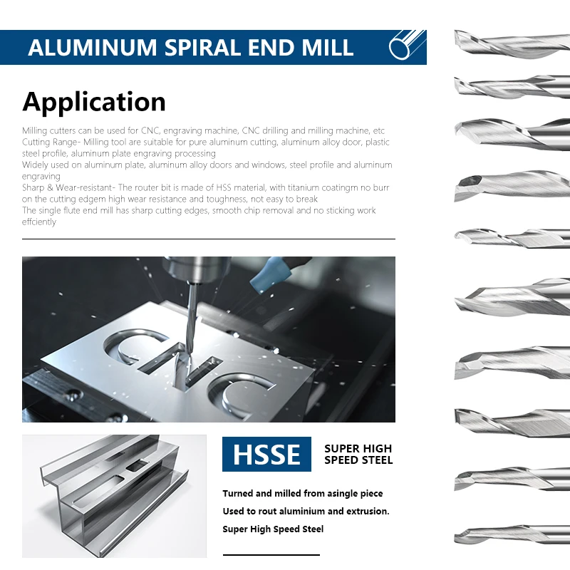 Xcan hss fresa 8mm shank gravura bit para janela de alumínio corte único flauta fresa cnc cortador de alumínio roteador bit