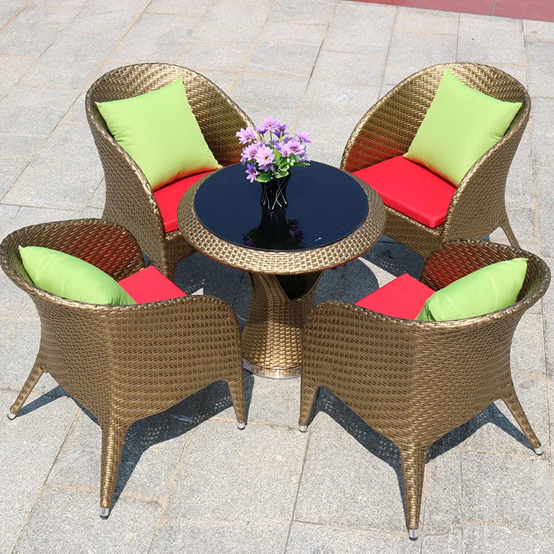 5 pcs / set rattan outdoor seating bistro restaurant dinning garden table set for poolside,balcony ,garden