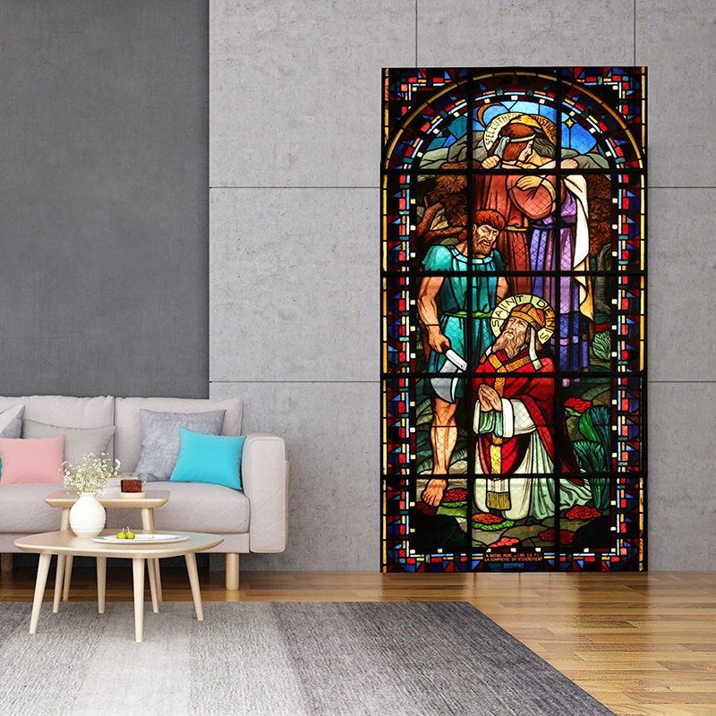 Stained Glass Sticker Htv Heat Transfer Vinyl Self-Adhesive Opaque Window Film Vintage Reglious Church Character Decor Privacy