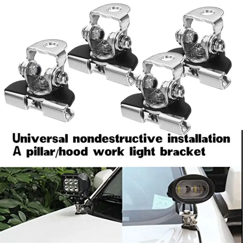 2PCS/Set LED Work Light Mount Holder For Offroad SUV Stainless Steel Light Bar Bracket Clamp Universal Pillar Hood