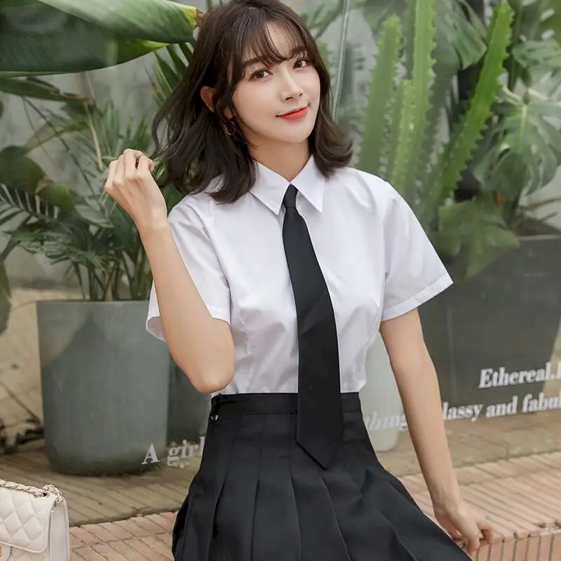 School Meisje Uniform Tweedelige College Stijl Geplooide Rok Past Vrouwen Pakken Zomer Losse Overhemd Vrouwelijke Student Koreaanse uniform