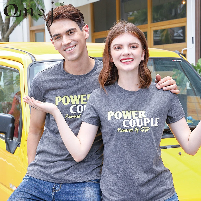 OMSJ 2024 New Hot Couple O-Neck Gray T-Shirt Women Men Valentines Gift Letter Printing Couple Summer Matching Clothes for Lovers