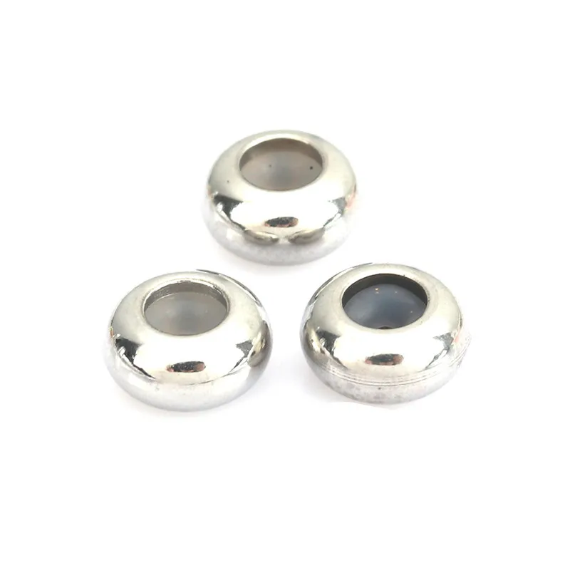 New 304 Stainless Steel Slider Clasp Beads Round  Bead with Rubber Gasket For Jewelry Making About 9mm - 6mm Dia., 10 PCs