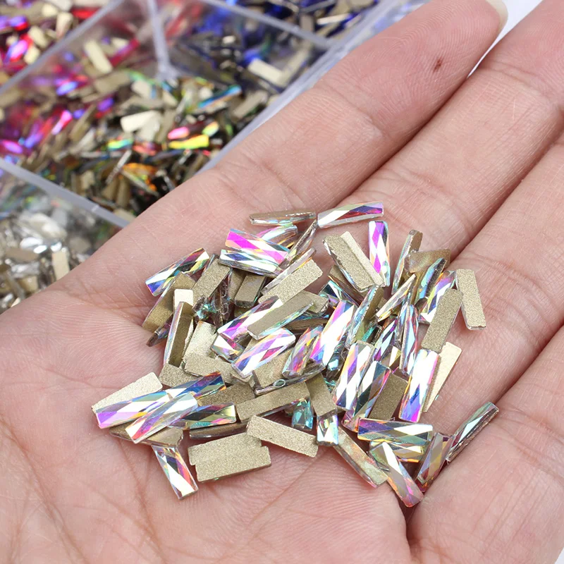 2.5x9mm Strip Nail Rhinestone Mix color Glass Crystal 30pcs /100pcs for nail accessories Free Shipping