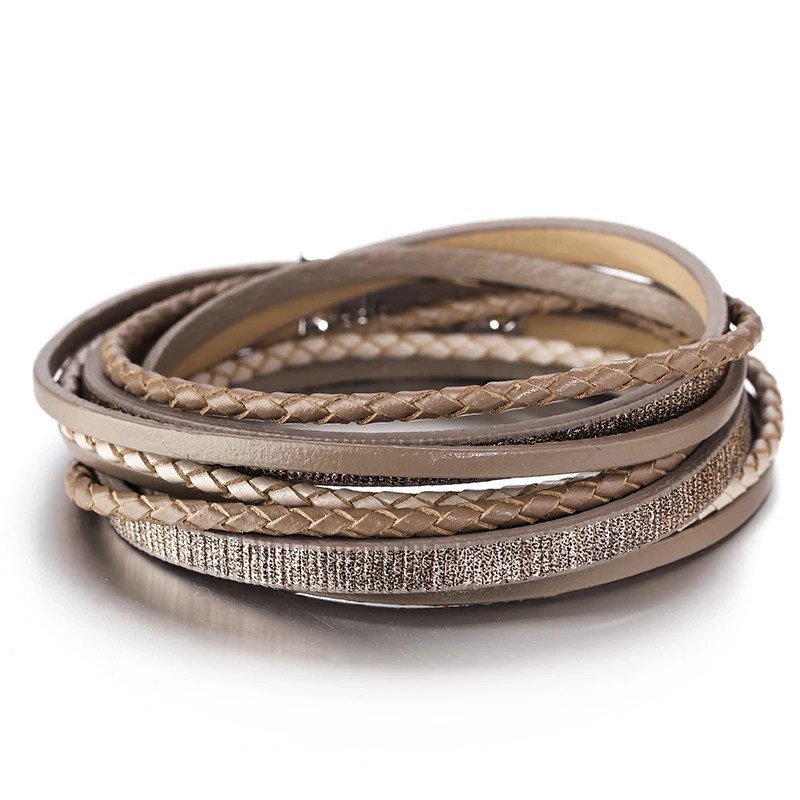 Amorcome-Bracelet rond en cuir tressé pour femme, imprimé léopard, manchette multicouche, bijoux Boho magnétiques