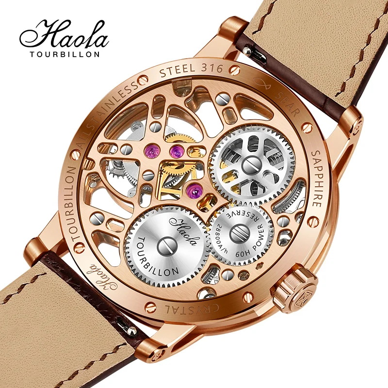 Haofa Skeleton Manual Tourbillon Mechanical Watch for Men Hollow Movement Luxury Sapphire Flying Tourbillon Watch Business 1940