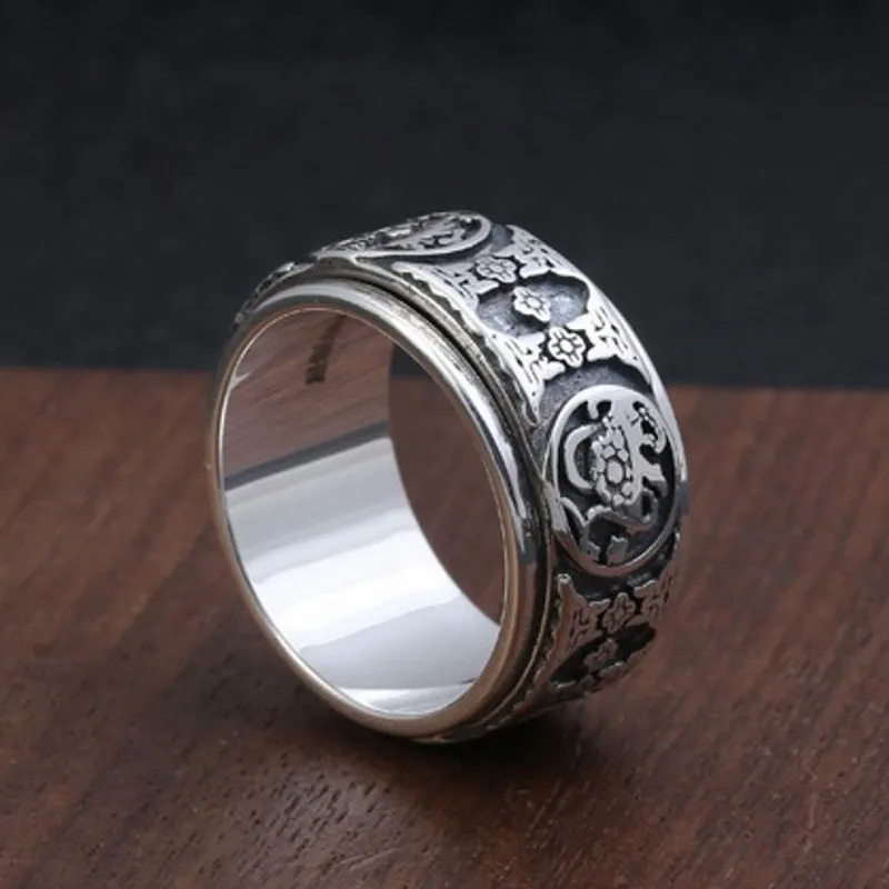 BOCAI Real100% S925 Pure Silver Jewelry Four Beasts Good Luck Green Dragon White Tiger Suzaku God Turtle Turn Trendy Man Ring