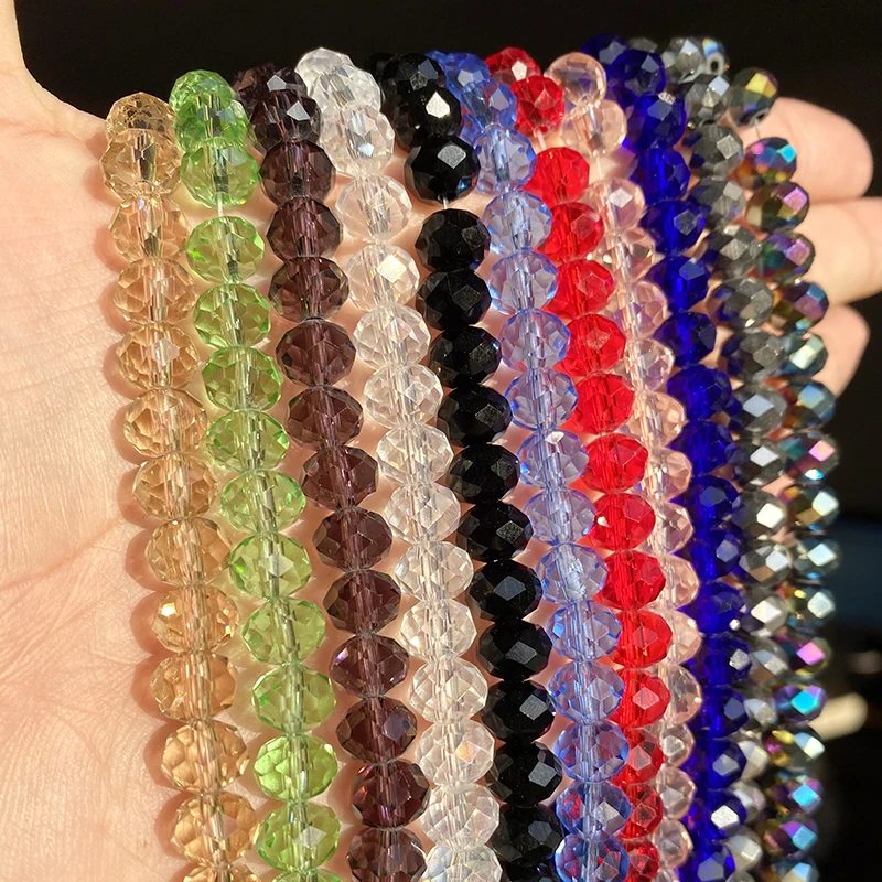 4 6 8 10 12mm Rondelle Austria Faceted Crystal Glass Loose Spacer Beads for Needlework Jewelry Making Diy Bracelet Necklace 15''