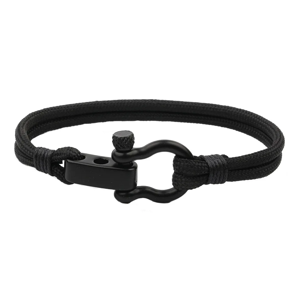 Outdoor Paracord Men Black Stainless Steel Shackle Rope Chain Survival Bracelet Climbing Jewelry Heren Armband