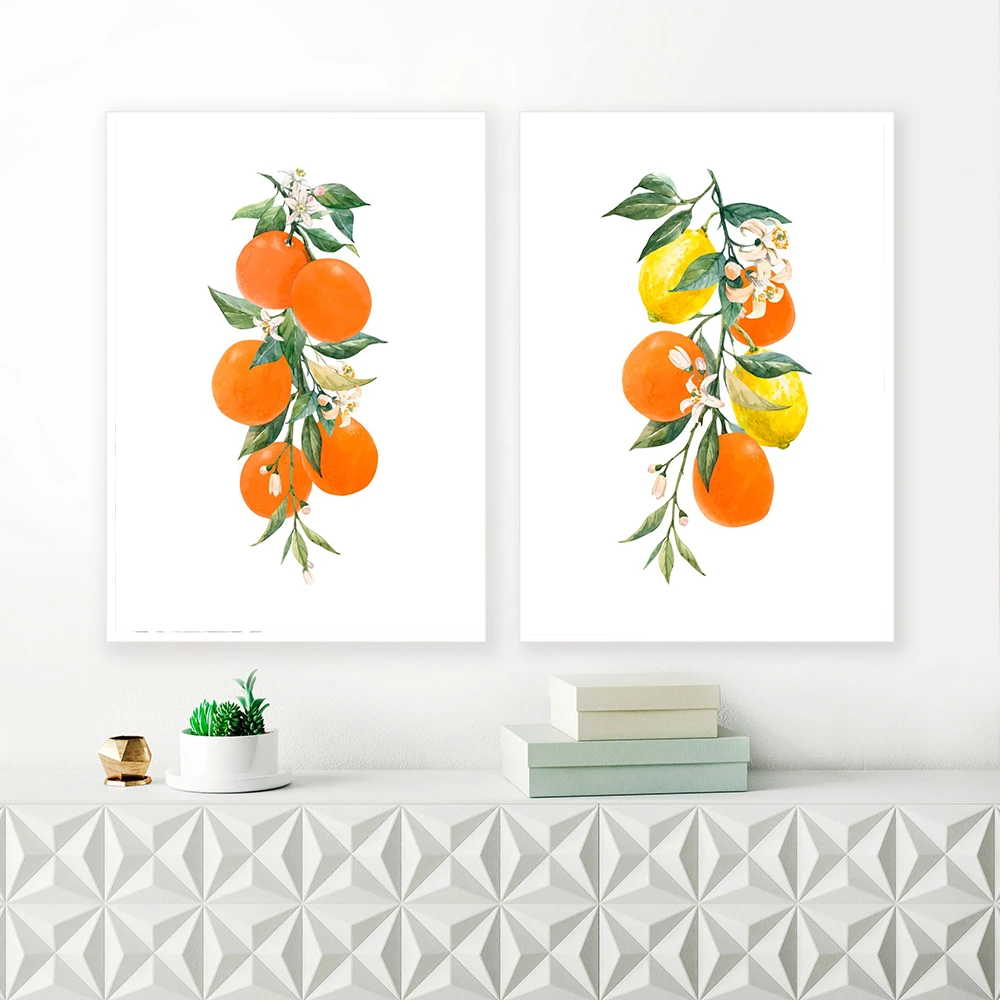 Watercolor Style Fresh Lemon Oranges Poster Canvas Painting Fruit Wall Art Pictures for Living Room Nordic Modern Home Decor