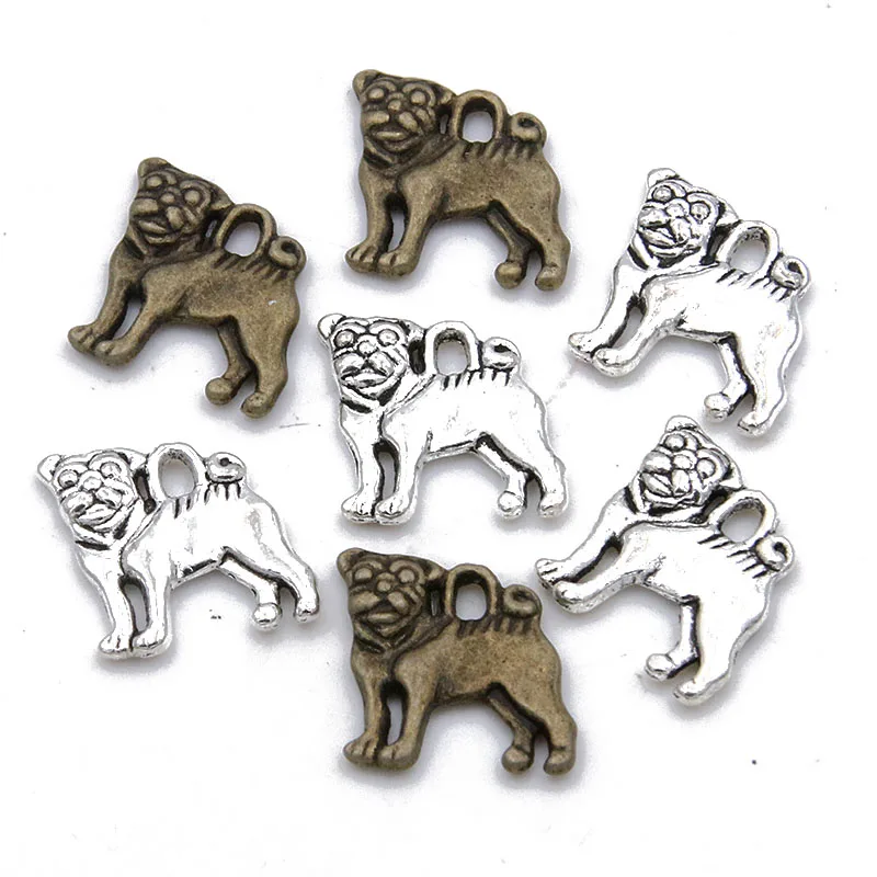 20PCS 2 Color 16X16mm Adorkable Dog Charms Animal Pendants Handmade Decoration Vintage For DIY Jewelry Making Findings