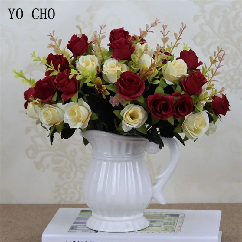 Hình Cho Mùa Thu Hoa Hồng Giả Nhân Tạo Flores Chùm Đỏ 6 Đầu Hoa Hồng Flores Nhà Cho Tiệc Cưới Hoa Lụa Hoa Hồng bó Hoa