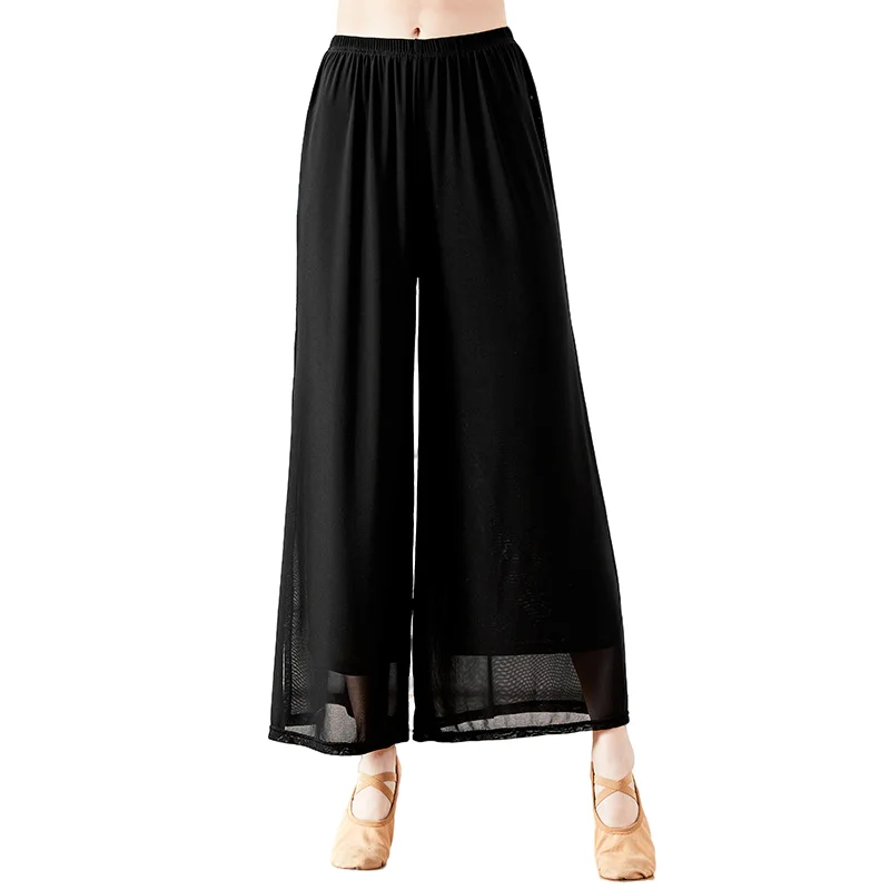 Women Classical Dance Flowy Pants Light Weight Water Yarn Ancient Style Folk Dancer Wde-Leg Chinese Body Rhyme Practice Wear