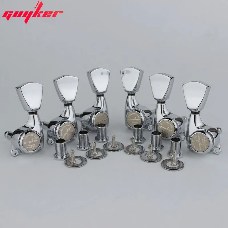 1 Set GUYKER Upgraded version Chrome Silver Lock String Tuners Electric Guitar Machine Heads Tuners Trapezium Button