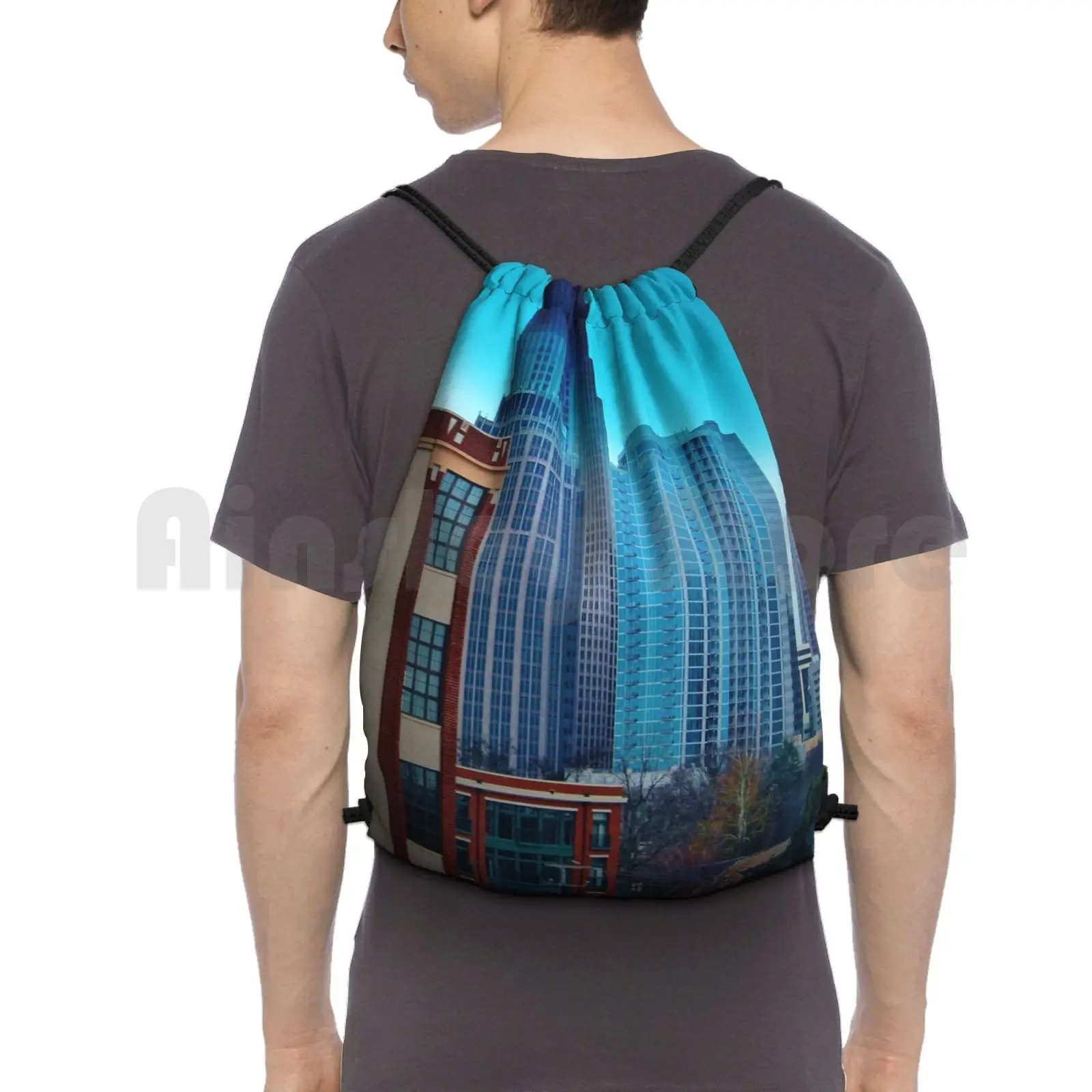 Charlotte Buildings Backpack Drawstring Bag Riding Climbing Gym Bag Charlotte North Carolina Building Buildings Glass