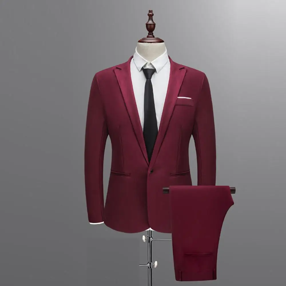 

Brand New Custom Burgundy Men Suit 2 Pieces Wedding Suits for Men Shawl Collar Prom Groom Business Formal Tuxedo(Jacket+Pant)