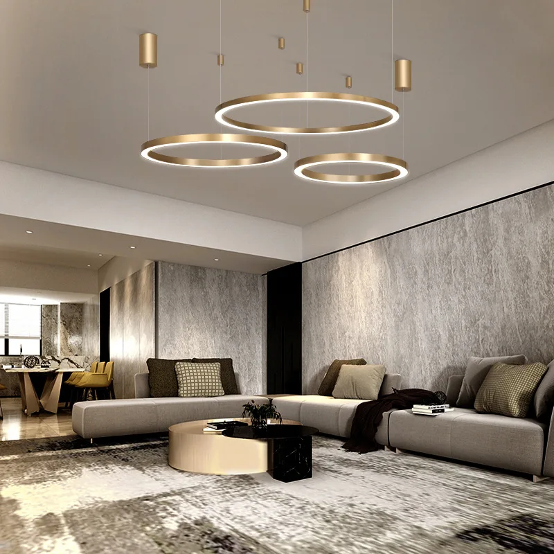 Kobuc Modern Led Chandelier 40/60/80/100cm Home Lighting Brushed Rings Ceiling Mounted Gold Chandelier Lighting Hanging Lamp