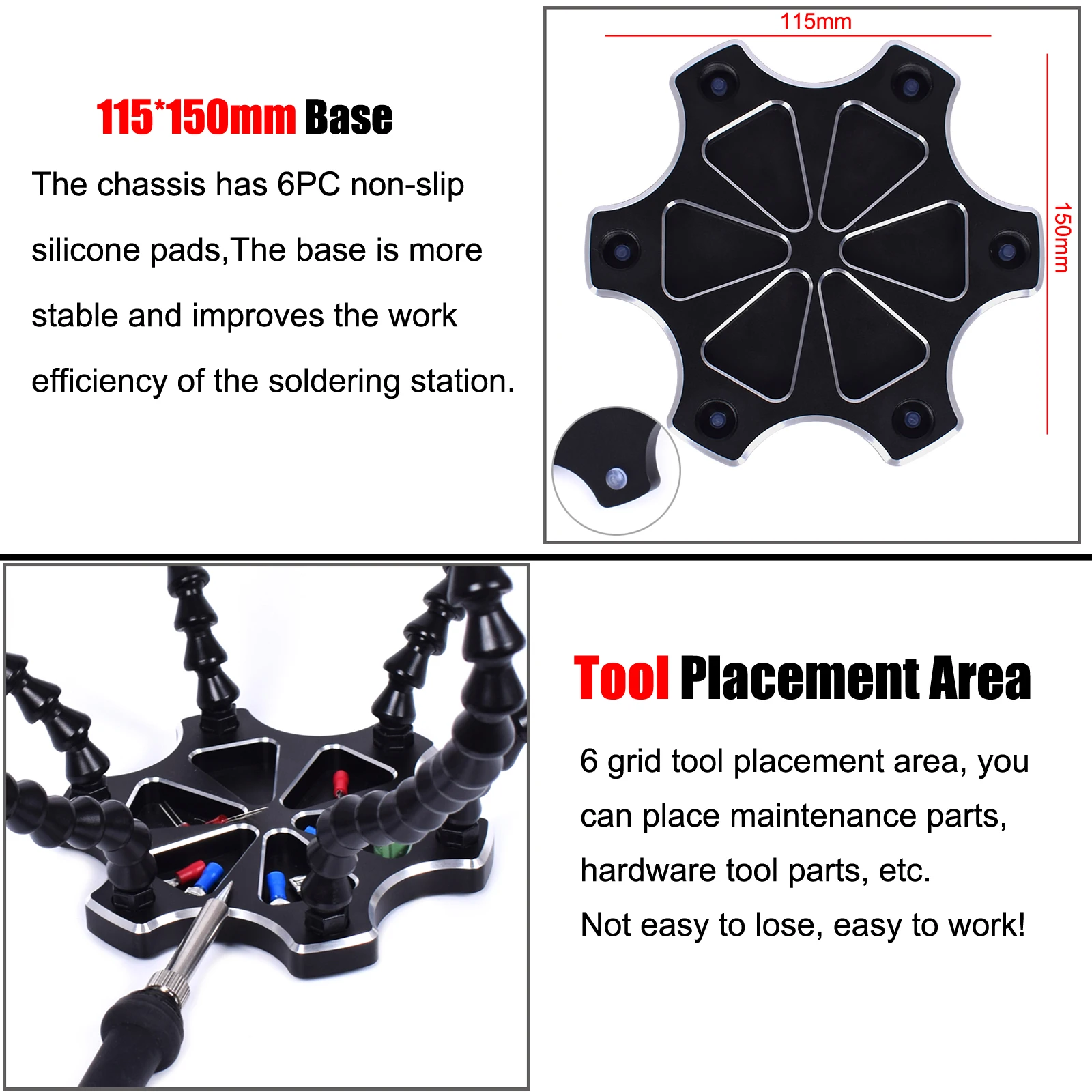 NEWACALOX-Herramienta de reparación de manos para soldar, soporte de PCB de tercera mano, brazos flexibles de 6 piezas, lámpara LED de aumento 3X, ventilador artesanal