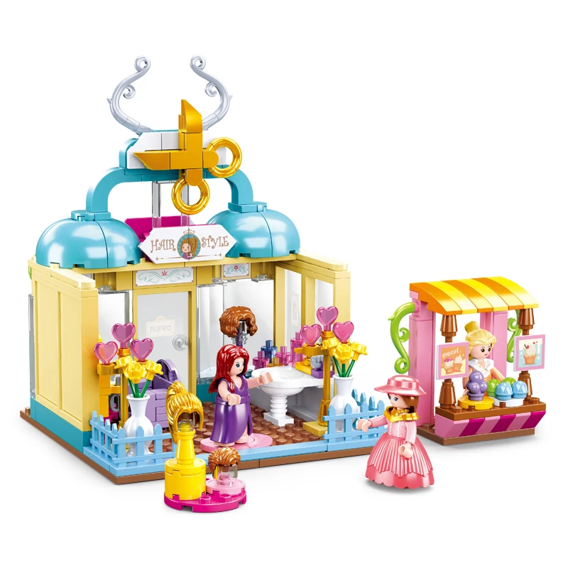 Friends City Play Hair Salon Fun Barbershop For Girls Princess Building Blocks Kit mattoni modello giocattoli per bambini regalo di compleanno fai da te