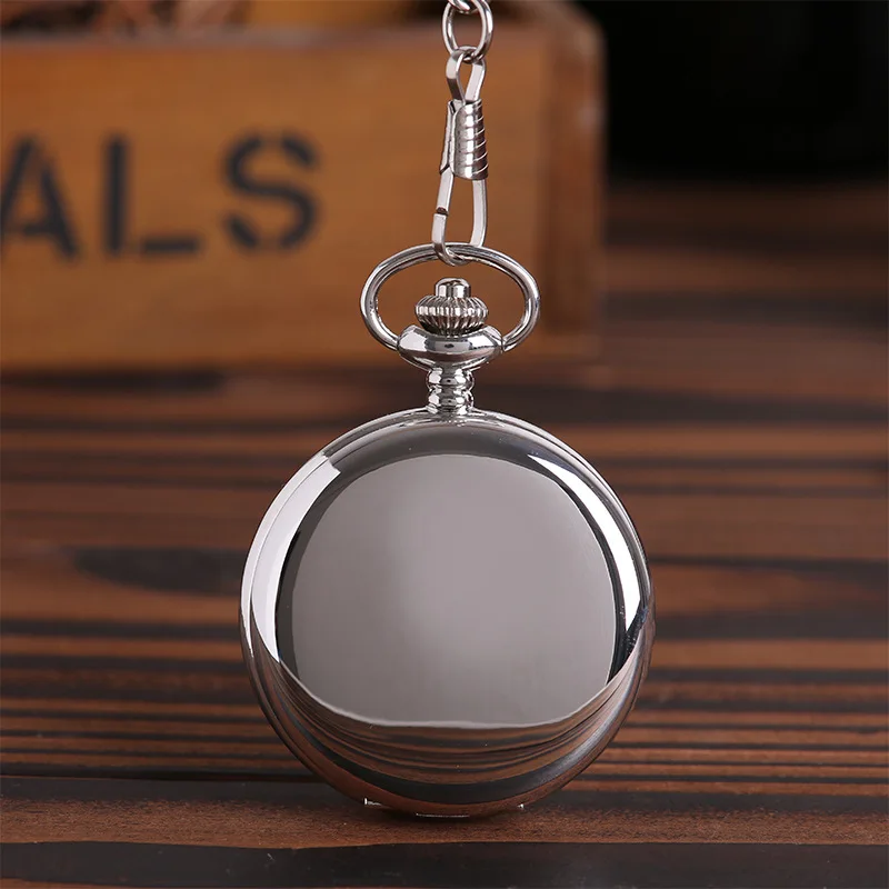 

Smooth and bright fashion retro open pocket watch, white digital silver pocket watch with necklace pocket watch