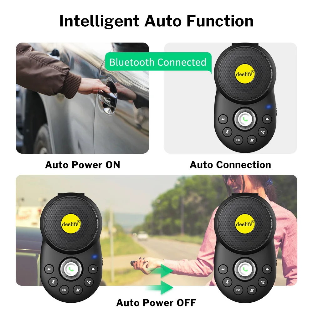 Deelife Handfree Bluetooth Receiver Bluetooth 5.0 Car Kit Speakerphone for Auto Sun Visor Speaker Phone Hands Free