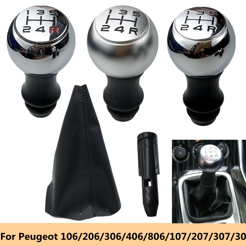 

Gear Shift Knob+Shifter Gaiter Boot Case+Adapter For Peugeot 106 206 306 406 107 207 307 407 301 308 2008 3008 C2 C3 C4 Citroen