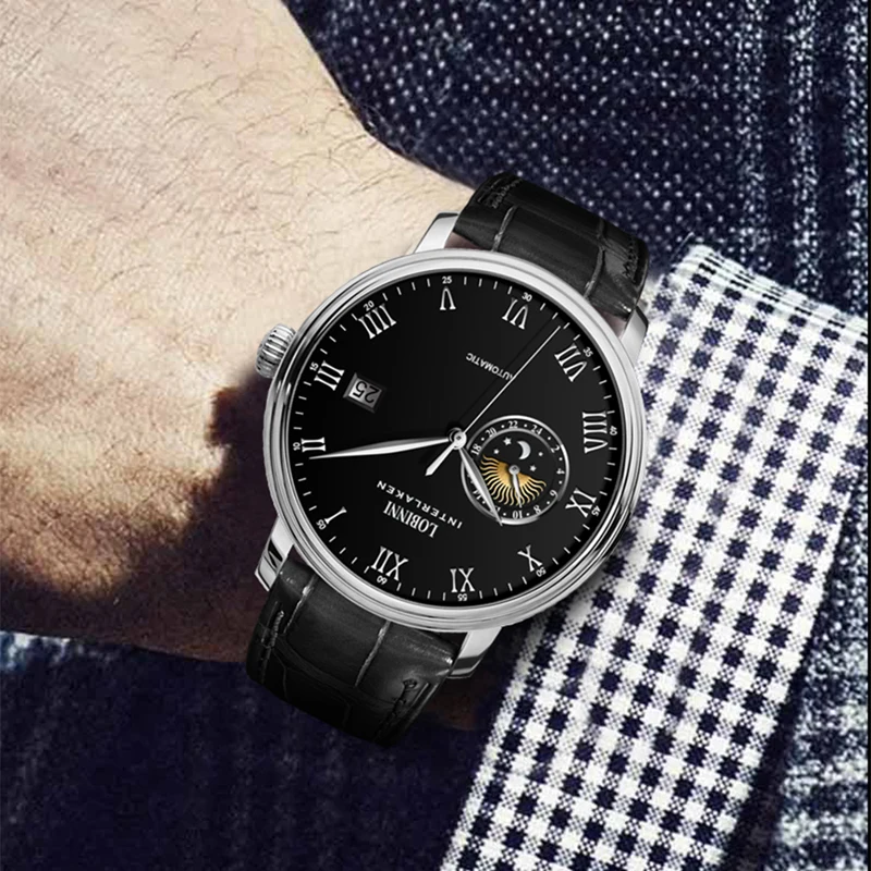 LOBINNI Luxury MIYOTA Movement Waterproof Calendar Minimalist Design Genuine Leather Mens Automatic Watches Top Brand Luxury