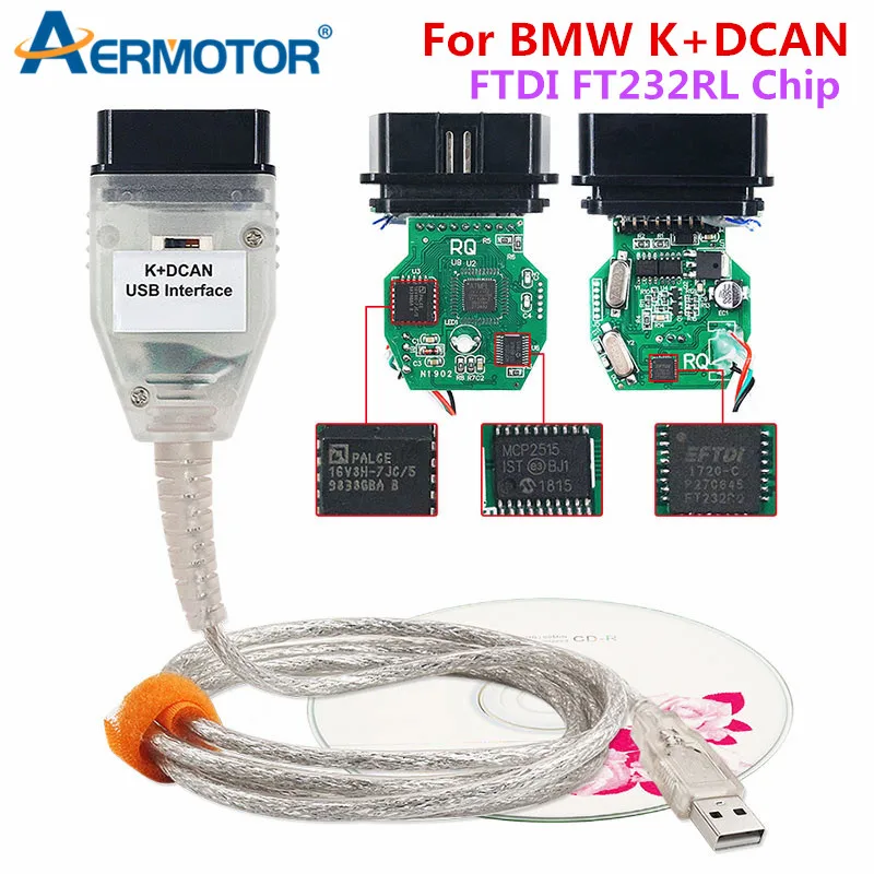 Best Sell For BMW IN-PA Ediabas K+DCAN Switch OBDII Diagnostic Cable For BMW E46 K+CAN K CAN IN-PA FT232RL Chip USB Interface