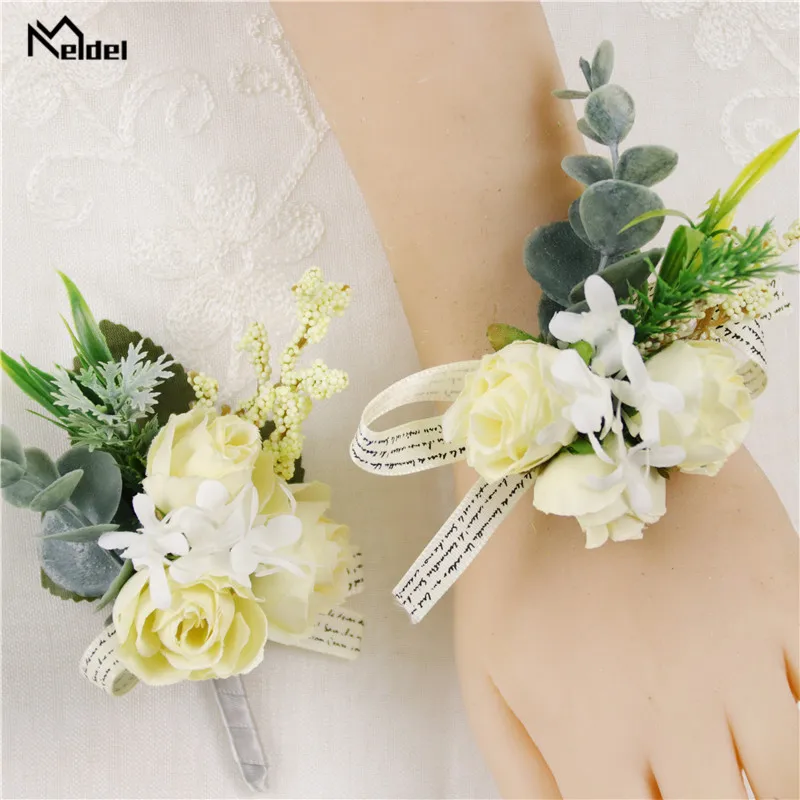 Flores de seda boutique para padrinhos, pulseira de pulso para casamento e damas de honra, broche de baile, corsage