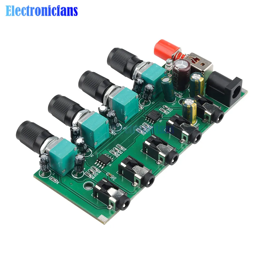 DC 5V-12V AU-401 2/4 Channel Input 1 Channel Output Audio Signal Mixing Board Module Sound Mixer Stereo Control Amplifier Board