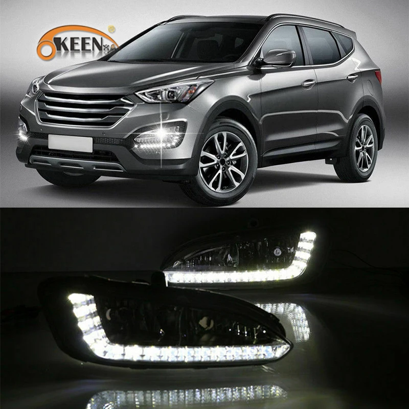 OKEEN 2pcs Car Styling DRL For Hyundai IX45 Santa Fe SantaFe 2013 2014 2015 LED Daytime Running Light White Drive Lamp Fog Lamp