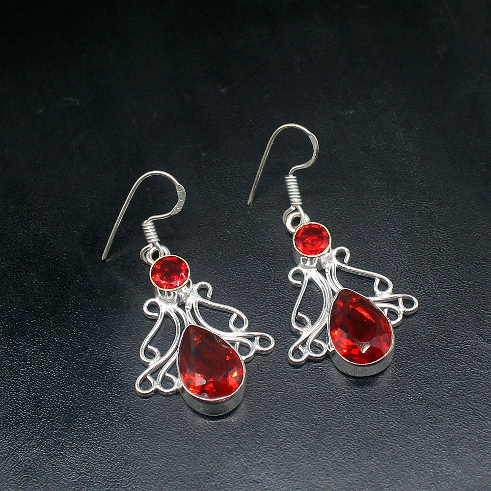 

Gemstonefactory Big Promotion Single Unique 925 Silver Dashing Red Garnet Women Ladies Gift Dangle Drop Earrings 20211804