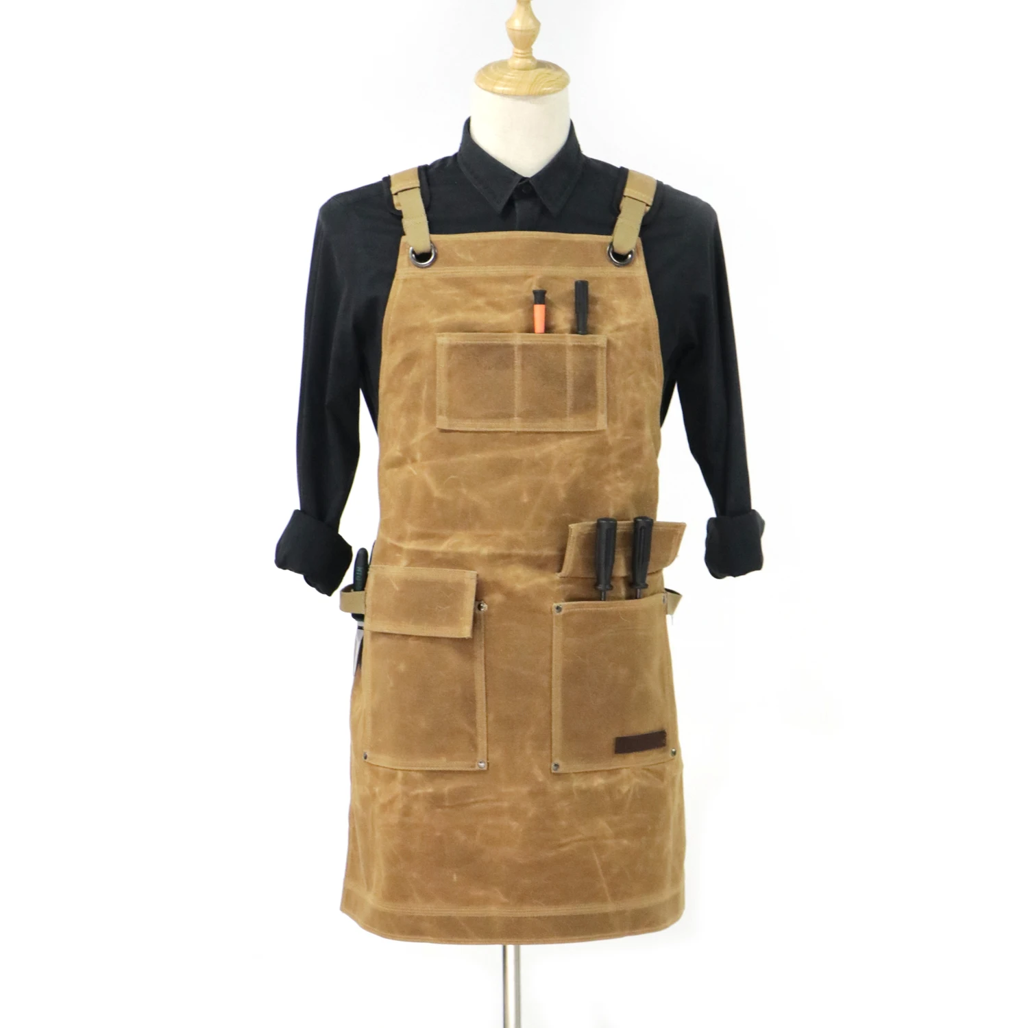 

Heavy Duty Waxed Canvas Work Apron with Tool Bag Adjustable Cross Strap Carpenter Apron