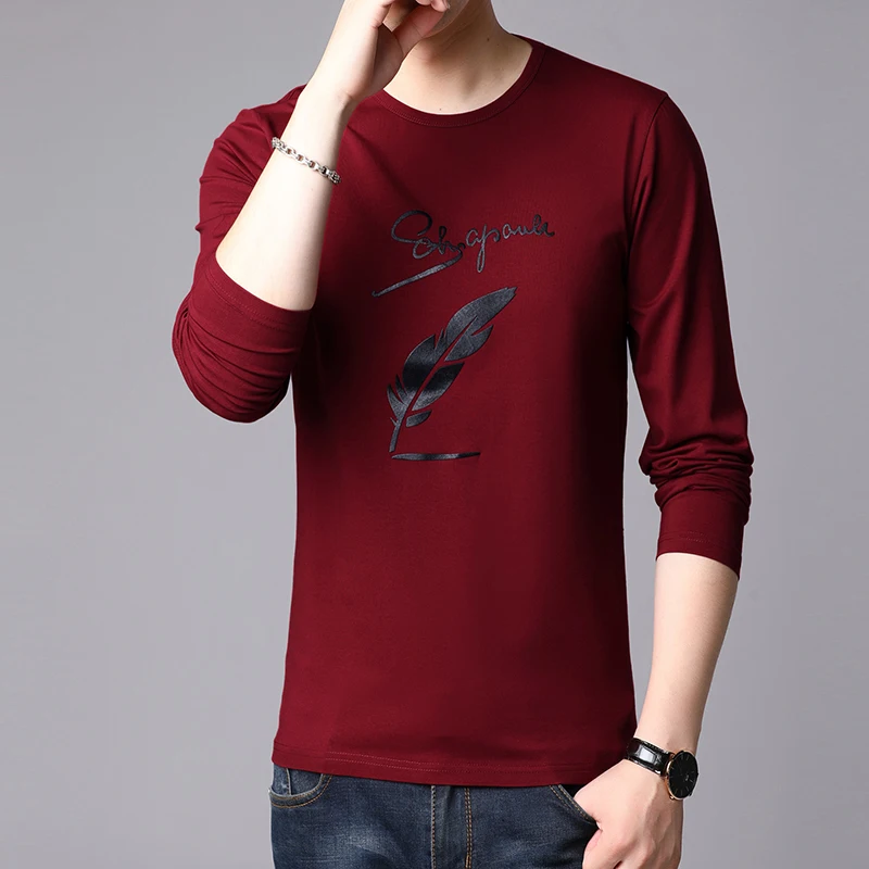 New Fashion Brand Designer Plain Print t Shirt Men In Bulk Long Sleeve O Neck 95% Cotton 5% Spandex Tops Casual Mens Clothing