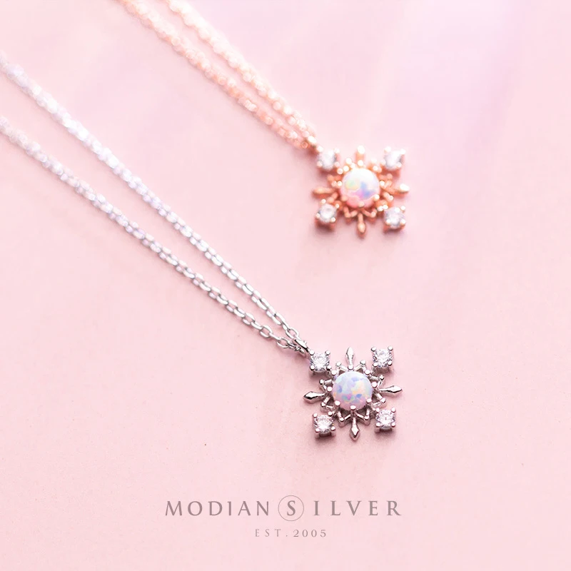 Modian New Luminous CZ Snowflake Sterling Silver 925 Pendant Necklace for Women Link Chain Korea Style Fine Jewelry Gift