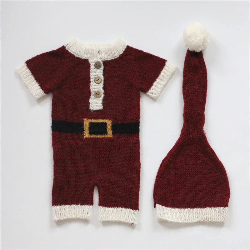 New Arrival Baby Christmas Clothing Santa Outfits Mohair Knitted Infant Photography Costumes Hat + Romper 2pcs Set Photo Props