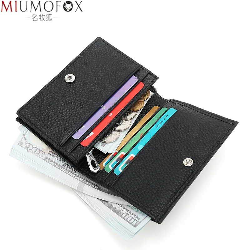 

2023 Genuine Leather Little Wallet for Men Male Brand Short Small Women's Purse Card Holder with Zipper Coin Pocket Money Bag