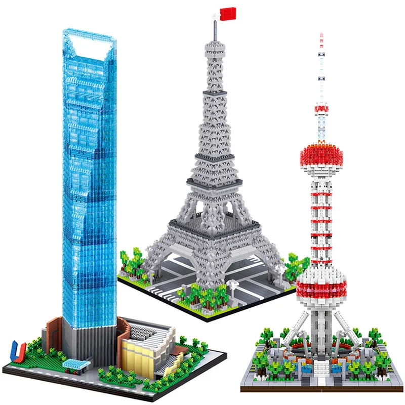 

Diamond World Famous Architecture Shanghai Financial Center Oriental Pearl Model Building Blocks City Eiffel Tower Micro Bricks