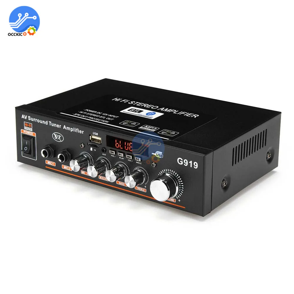 AC110V-220V 디지털 오디오 스테레오 서라운드 튜너, 블루투스 앰프, 2CH FM SD HIFI 자동차 홈 파워 앰프, DC12V