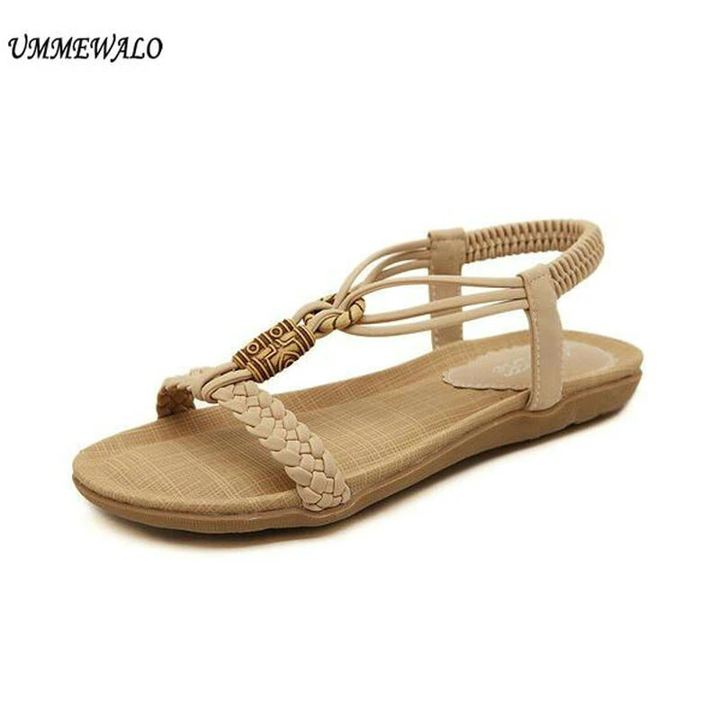 UMMEWALO Sandals Women Casual Thong Sandals String Beed Designer Elastic Band Ladies Summer Gladiator Sandal Shoes Zapatos Mujer