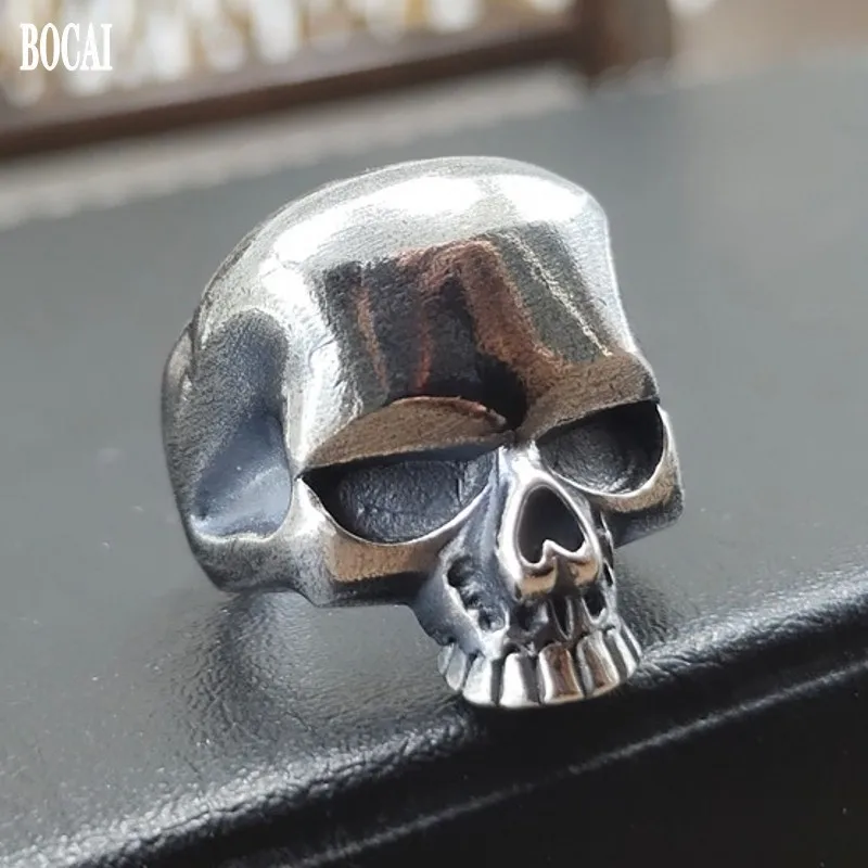 

BOCAI New Retro and old personality skull open men's ring refers 100% s925 sterling silver jewelry