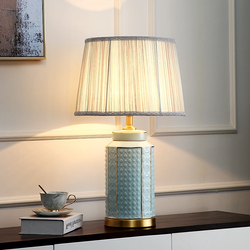 Copper Bedroom Table Lamp Bedside Jingdezhen Ceramic Generous Luxury Living room Decorated LED Lamps