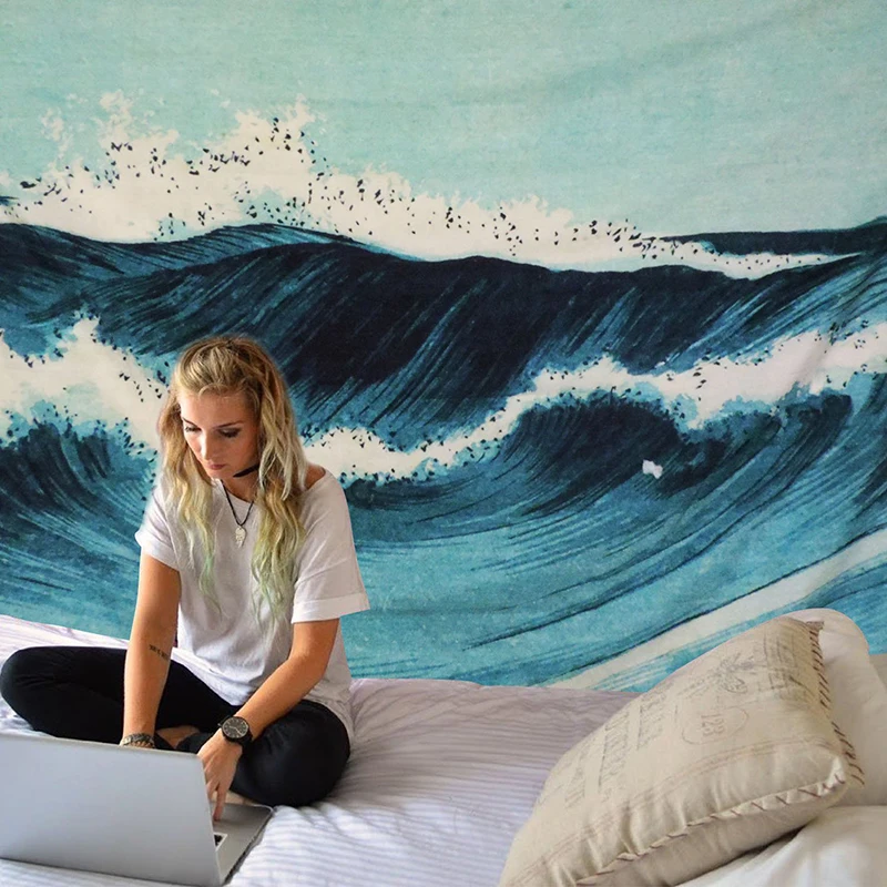

Psychedelic Tapestryjapan Kanagawa Waves Wall Hanging Decoration Tapisserie Witchcraft Hippie Wall Tapestry Wall Carpet Boho
