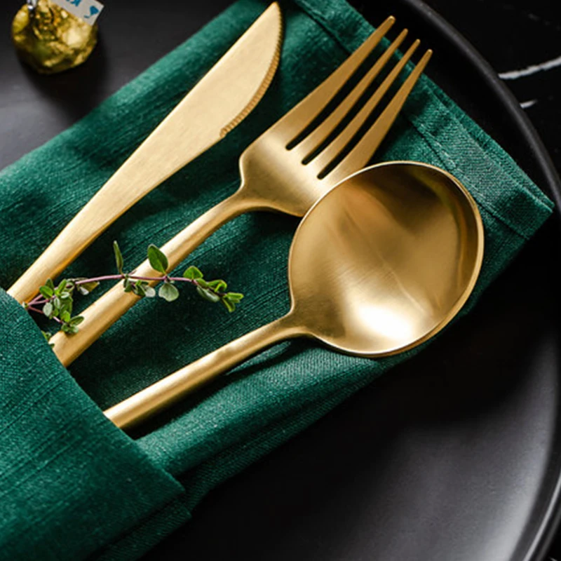 12/24PCS Dinnerware set luxury Cutlery Set Tableware Knife Fork Spoon Set Gold Silverware Chopsticks kitchen Utensils Set dish