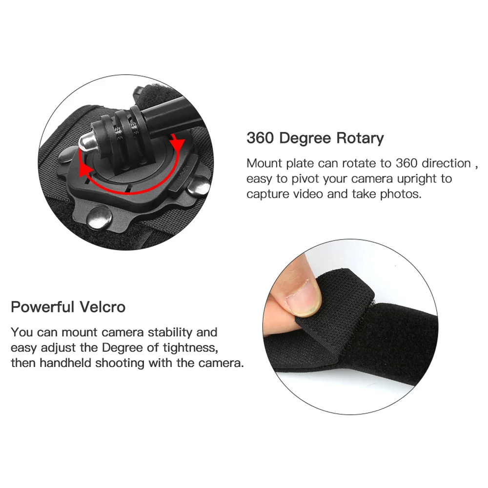 Pulseira de mão com rotação de 360 graus, para gopro hero 9 8 7 5 6 3 4 sessão xiaomi yi 4k lite sj4000 h9, cinto de braço osmo, câmera esportiva