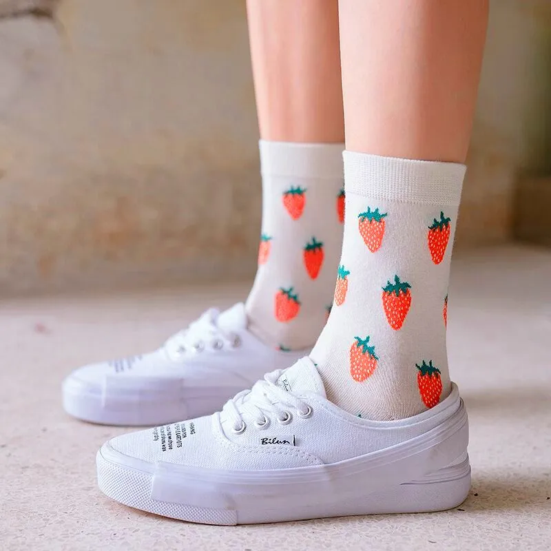 Women Funny Socks Spring Autumn Cartoon Socks Avocado Lemon Watermelon Peach Strawberry Banana Cotton Harajuku Casual Socks