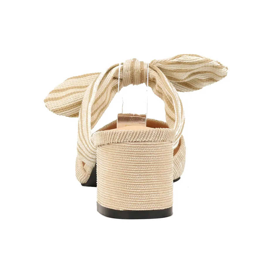 Women Pointed Hollow Striped Bowknot Slippers Summer Ladies Square High Heel Slip On Flip Flop Elegant Female Mule Slides Sandal